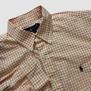 Ralph Lauren Men's Large Slim Fit Long Sleeve Button Down Orange Check Print